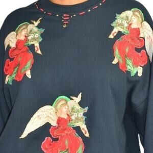 Christmas Angels Sweatshirt Black Homemade Painted DIY Holiday Festive Size XL
